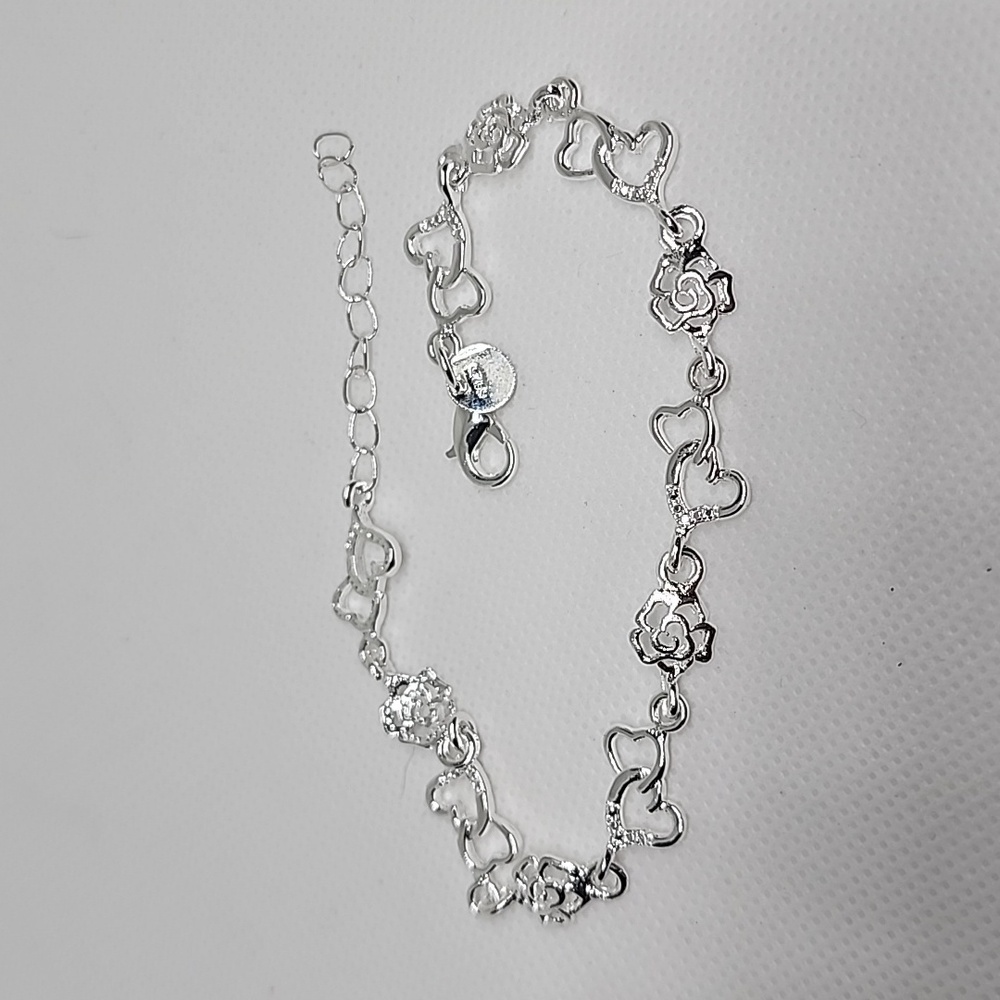 925 Sterling Silver Heart ❤️ Rose 🌹 Bracelet NWT